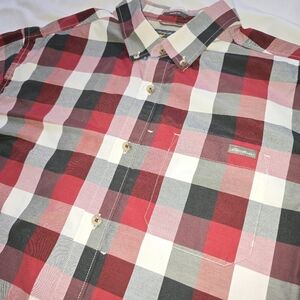 Eddie Bauer Classic Fit Plaid Button Down Shirt Red Gray Mens Large